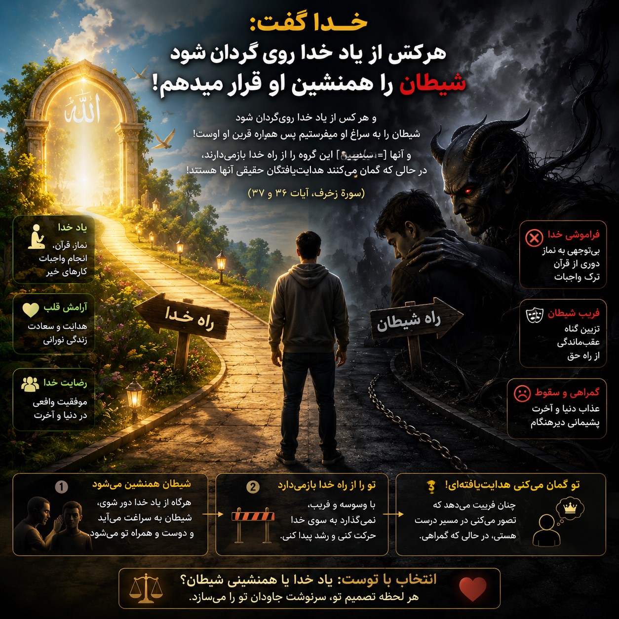  هر کس از یاد خدا روی‌گردان شود شیطان را همنشین او میکنیم